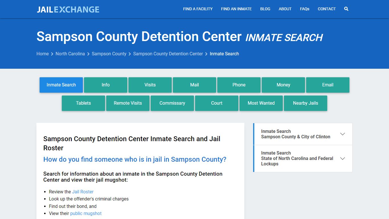 Sampson County Detention Center Inmate Search - Jail Exchange