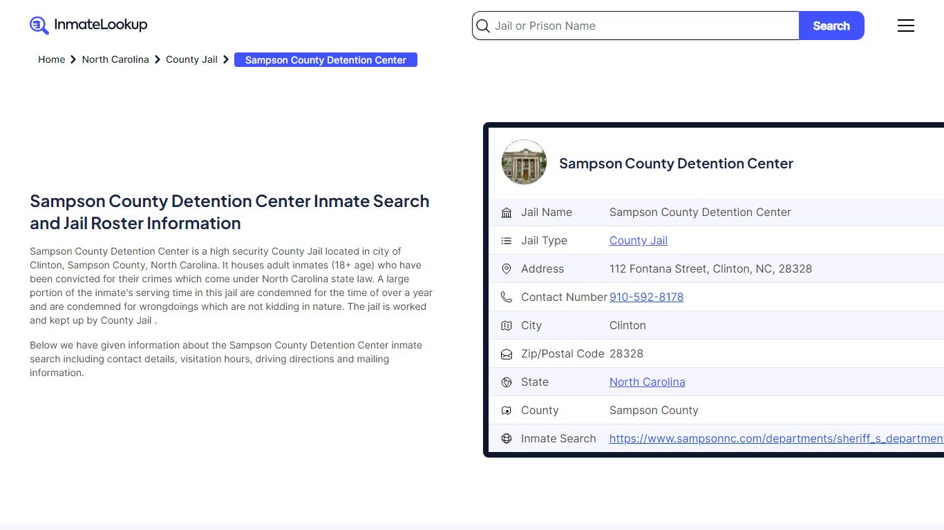 Sampson County Detention Center (NC) Inmate Search and Jail Roster ...